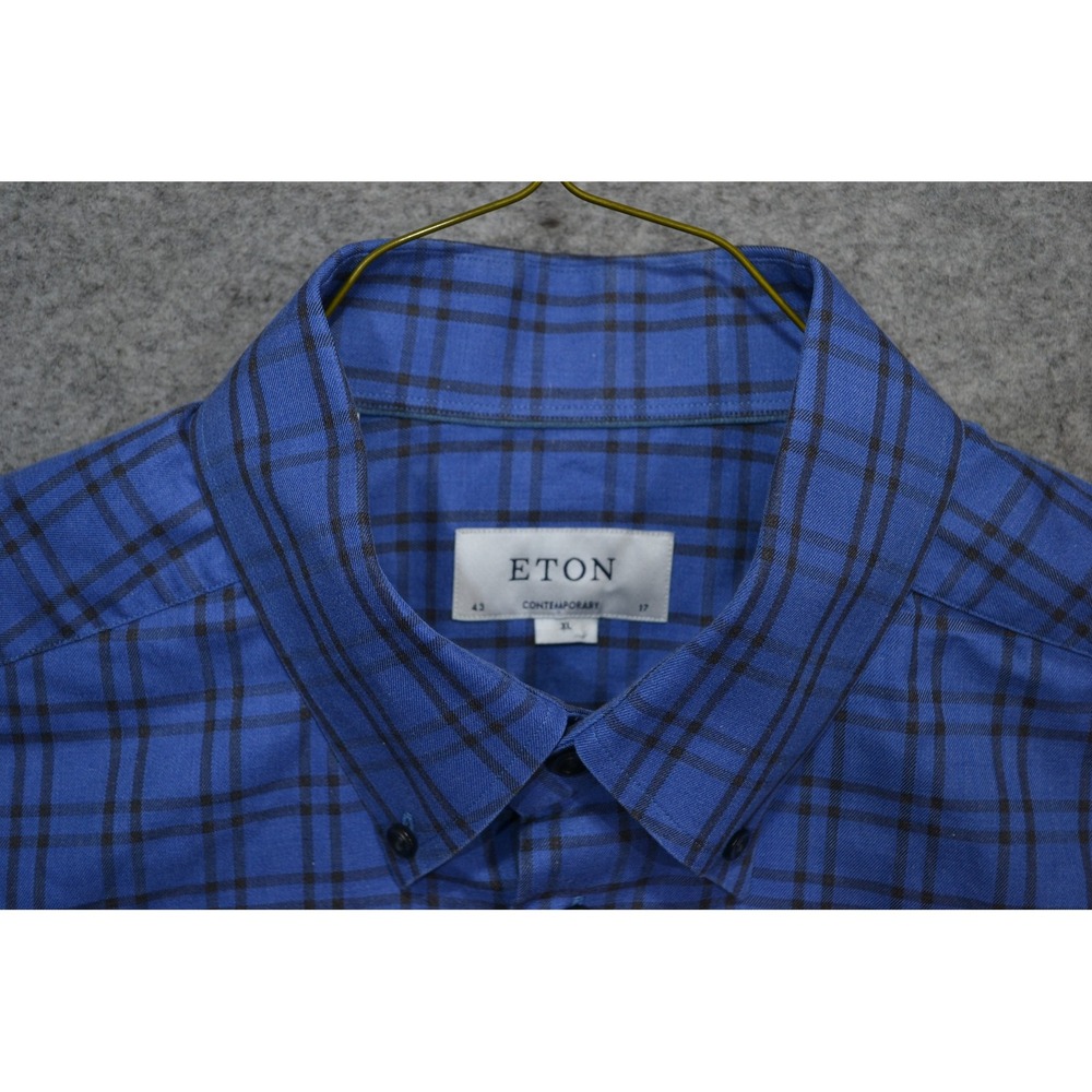 Eton Contemporary Shirt Mens 17 43 Blue Plaid Dress Button Down Long Sleeve